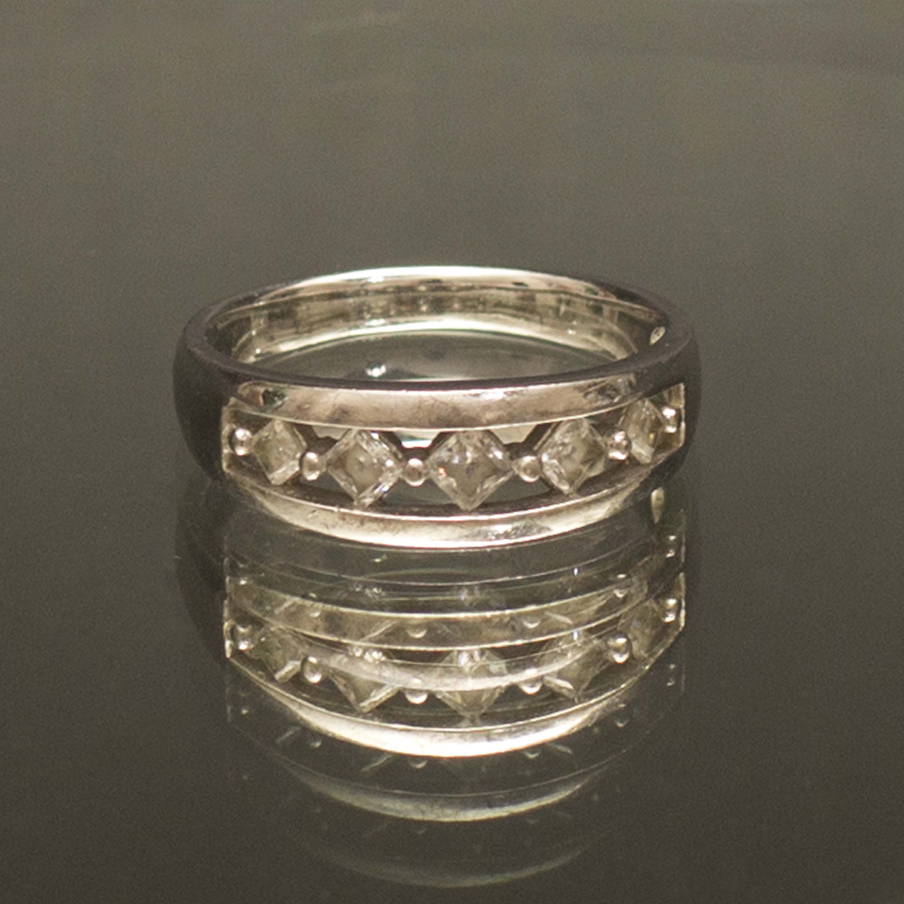 Sterling Silver Band with Cubic Zirconia Rhinestones