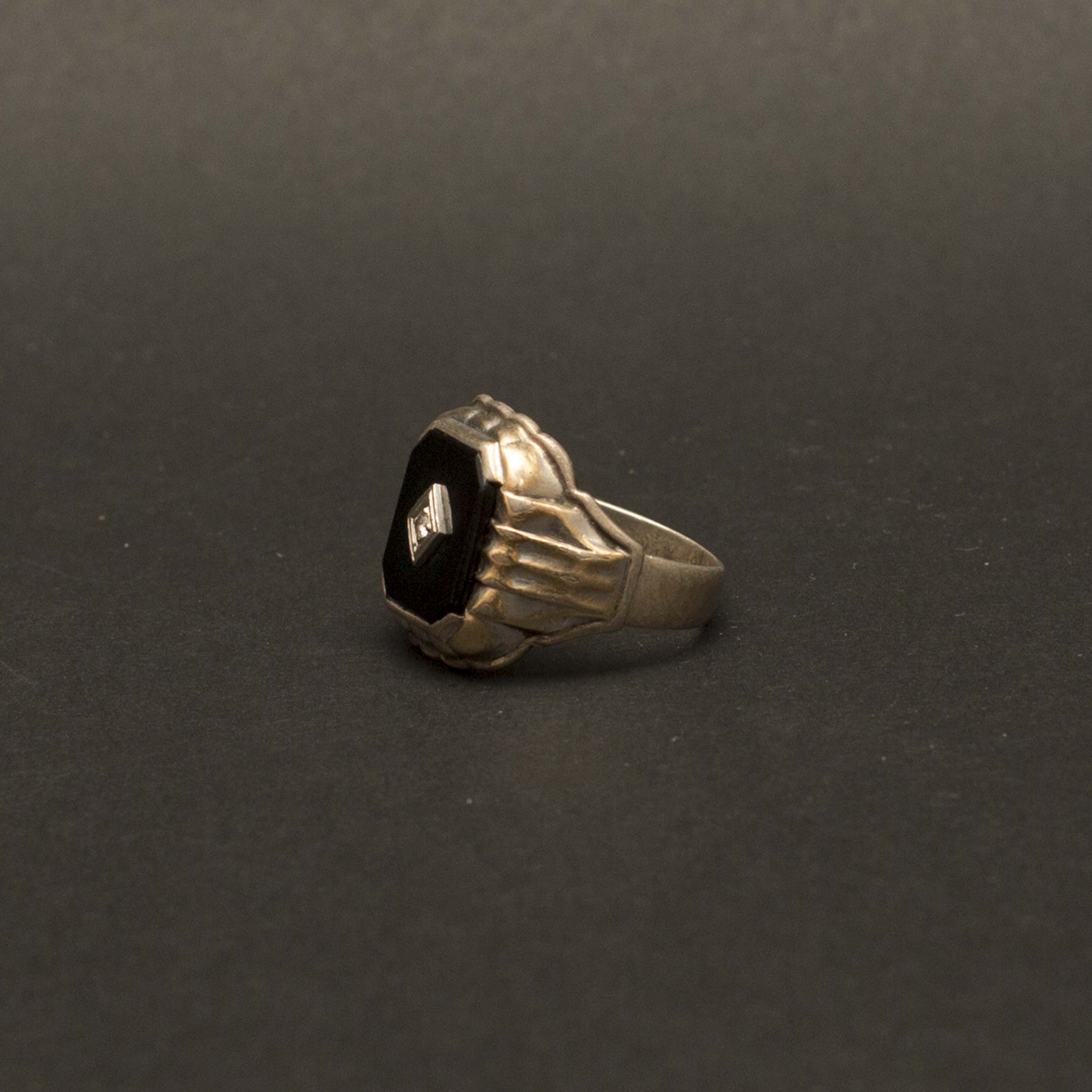 Sterling Silver Black Onyx and Diamond Men's Ring