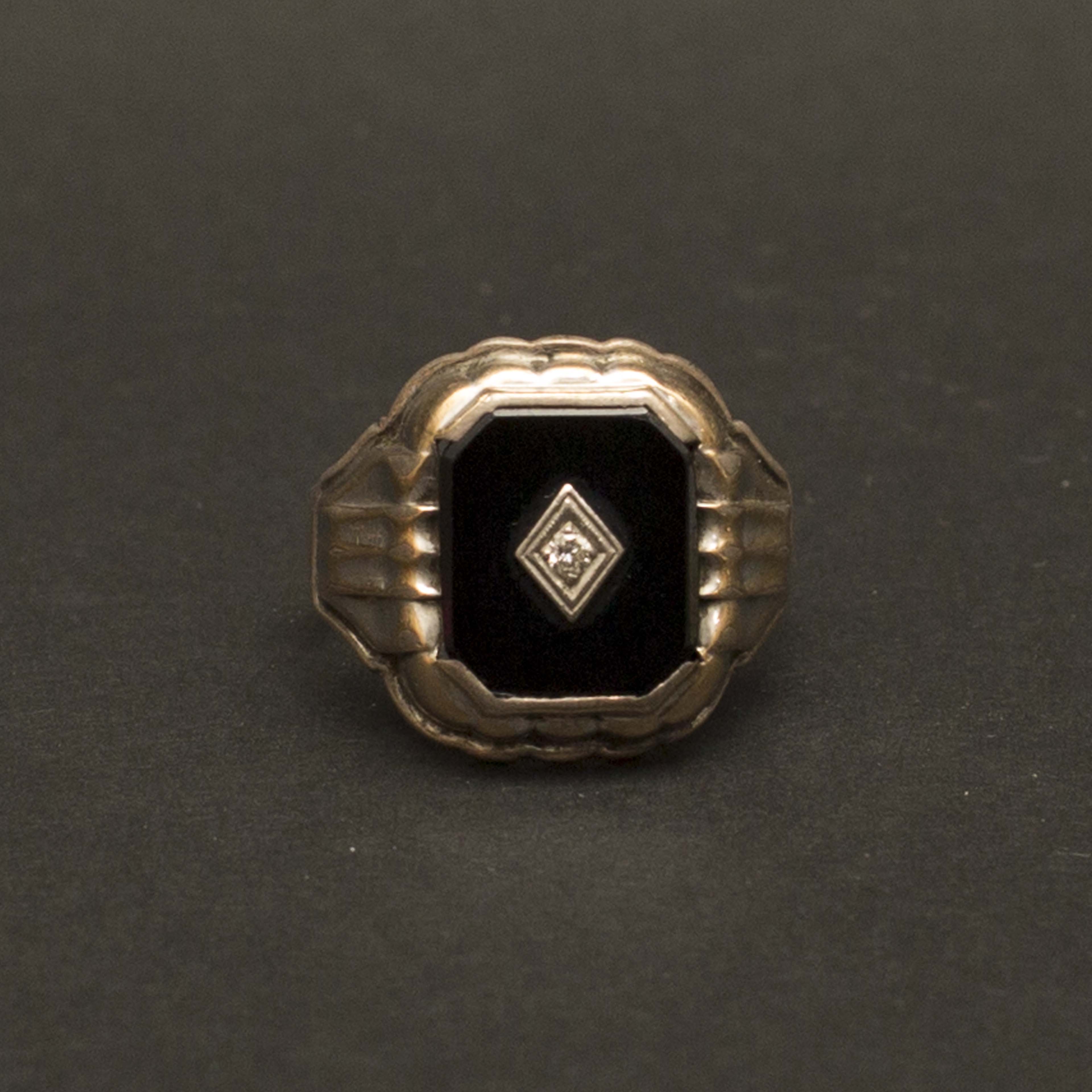 Sterling Silver Black Onyx and Diamond Men's Ring