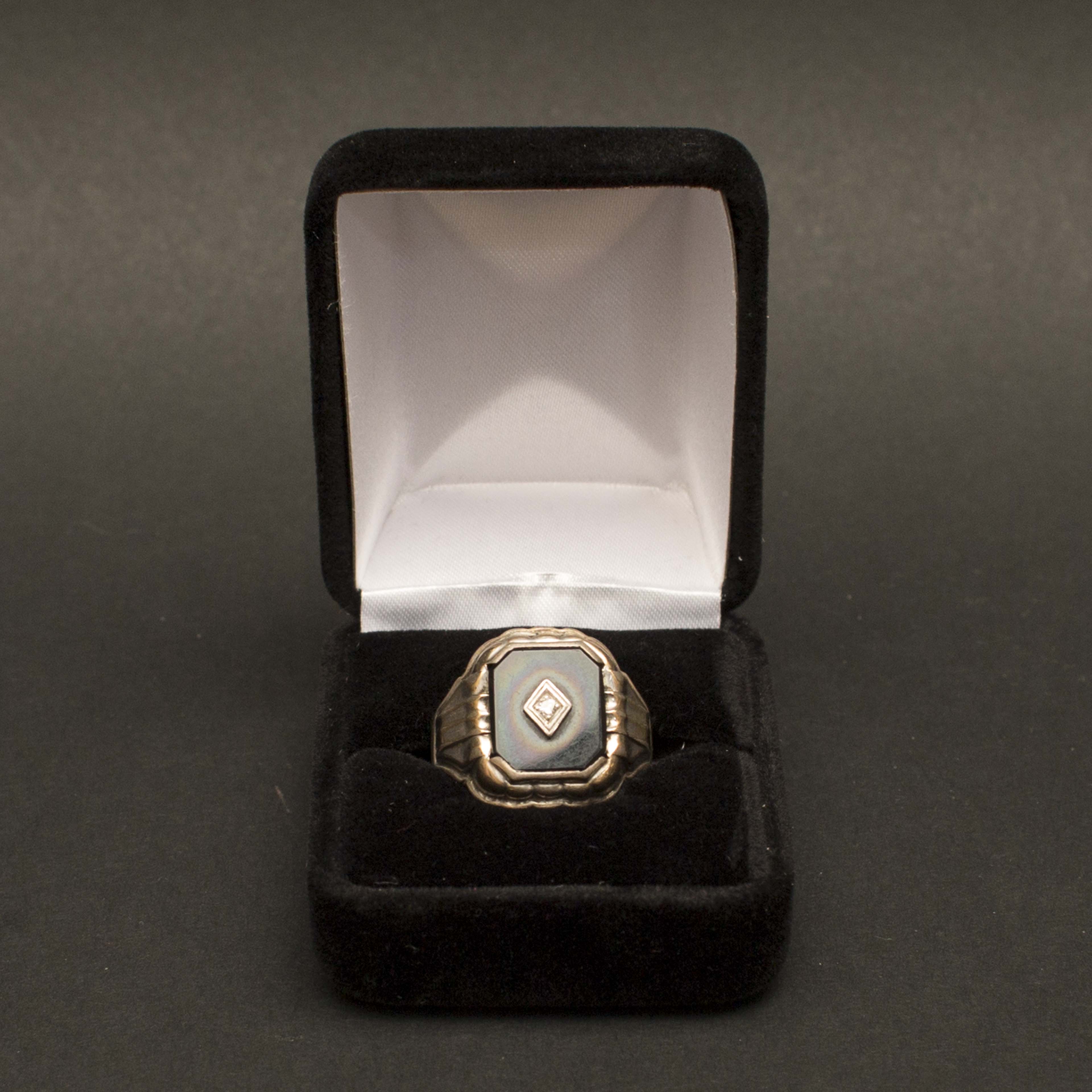 Sterling Silver Black Onyx and Diamond Men's Ring