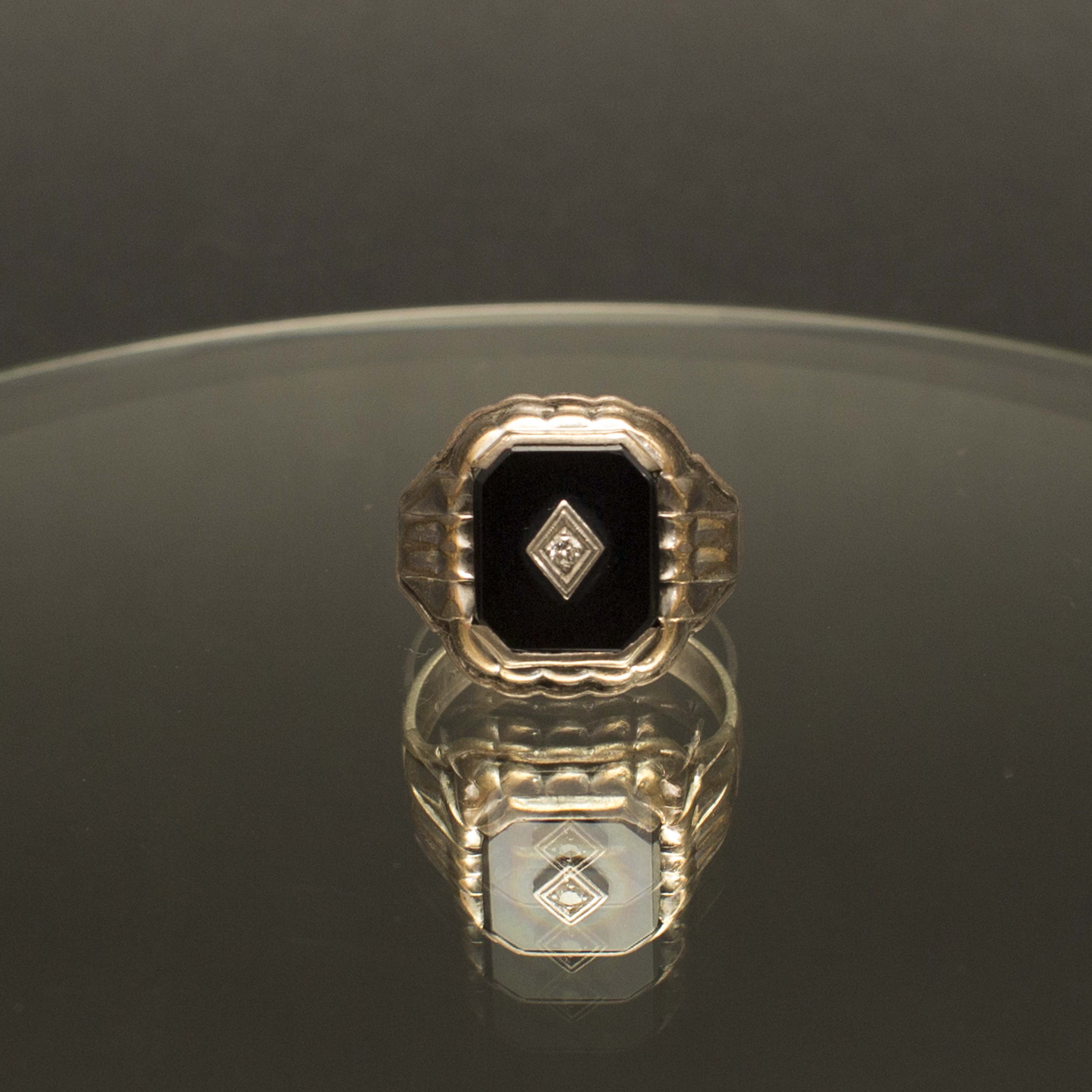 Sterling Silver Black Onyx and Diamond Men's Ring