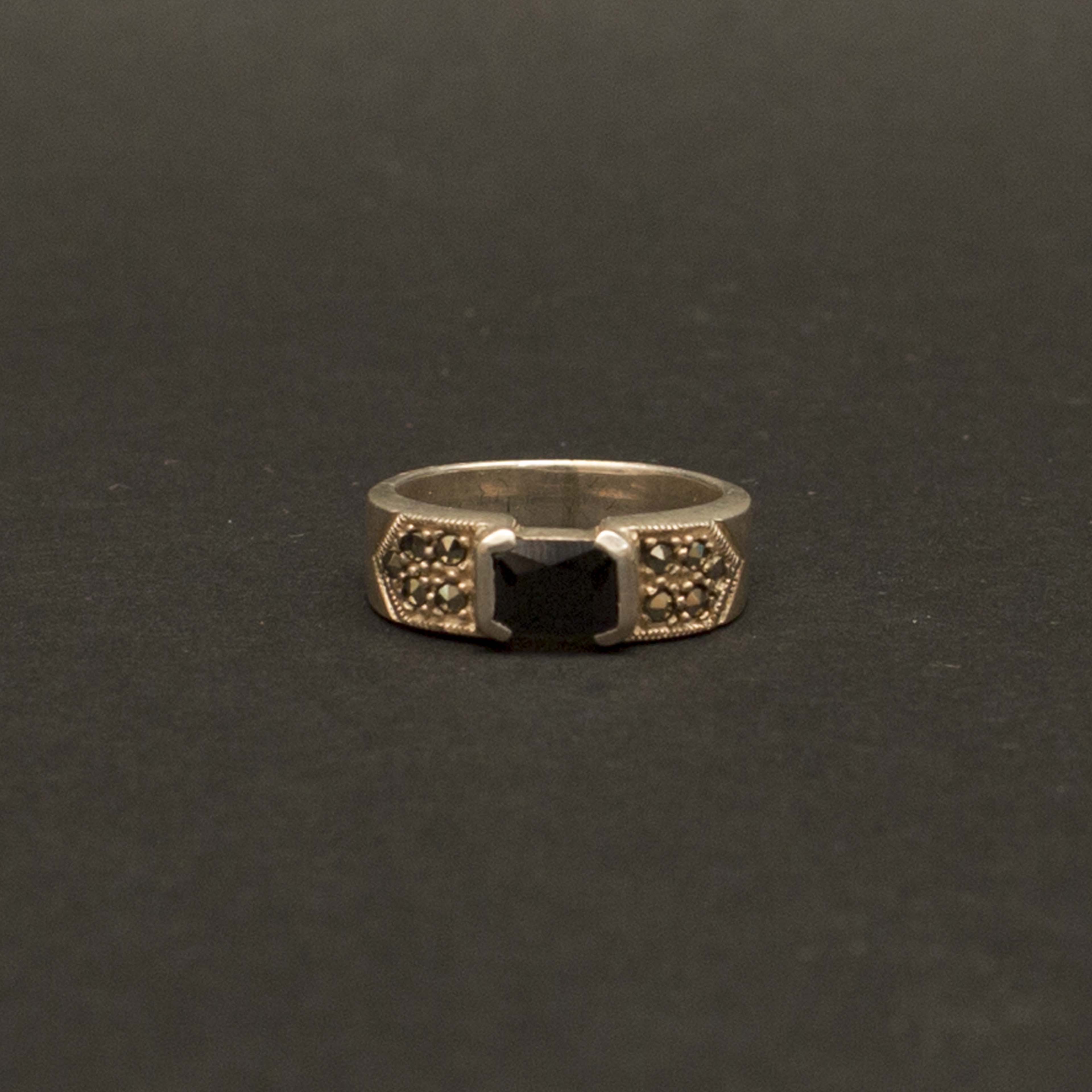 Sterling Silver Band with Emerald Cut Stone