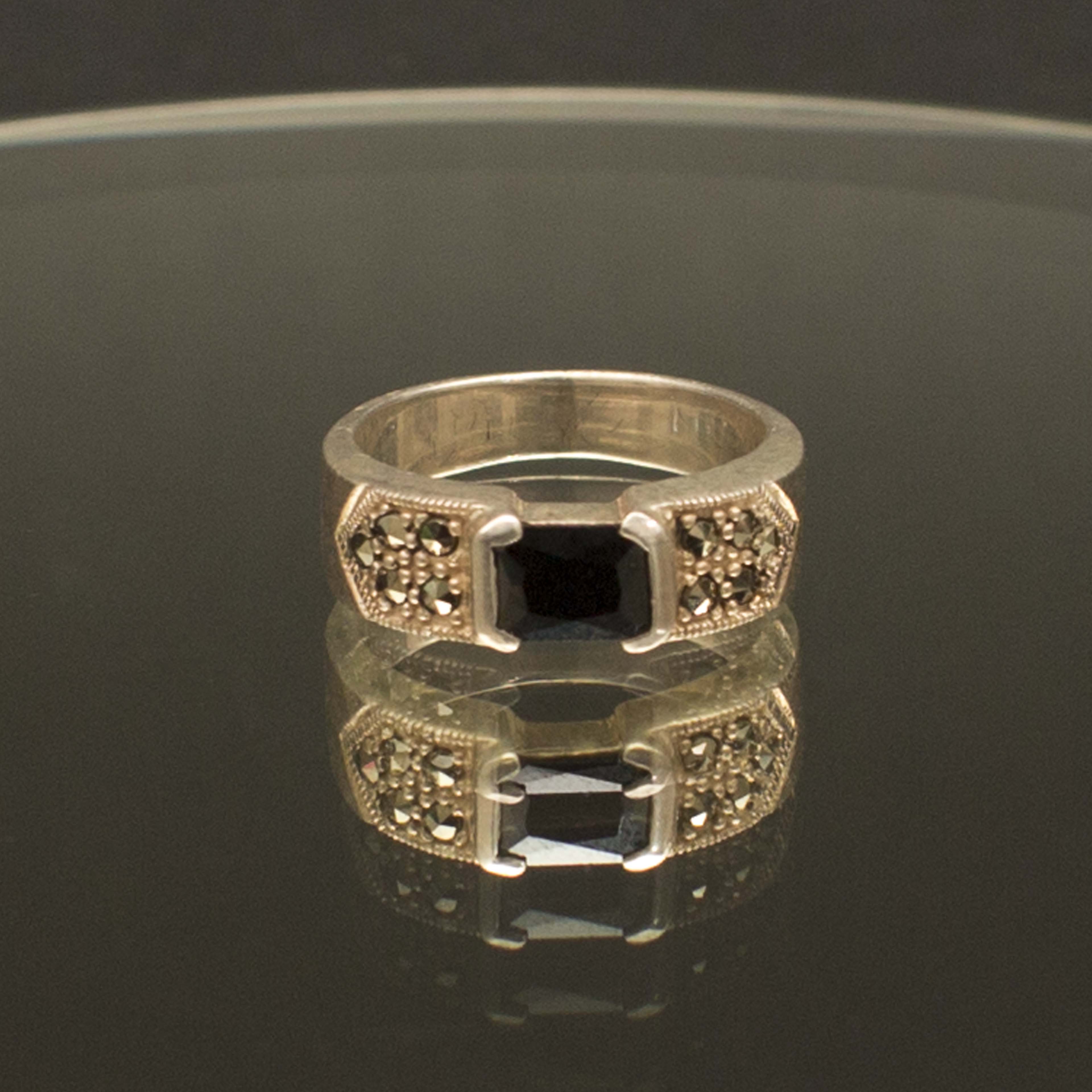 Sterling Silver Band with Emerald Cut Stone
