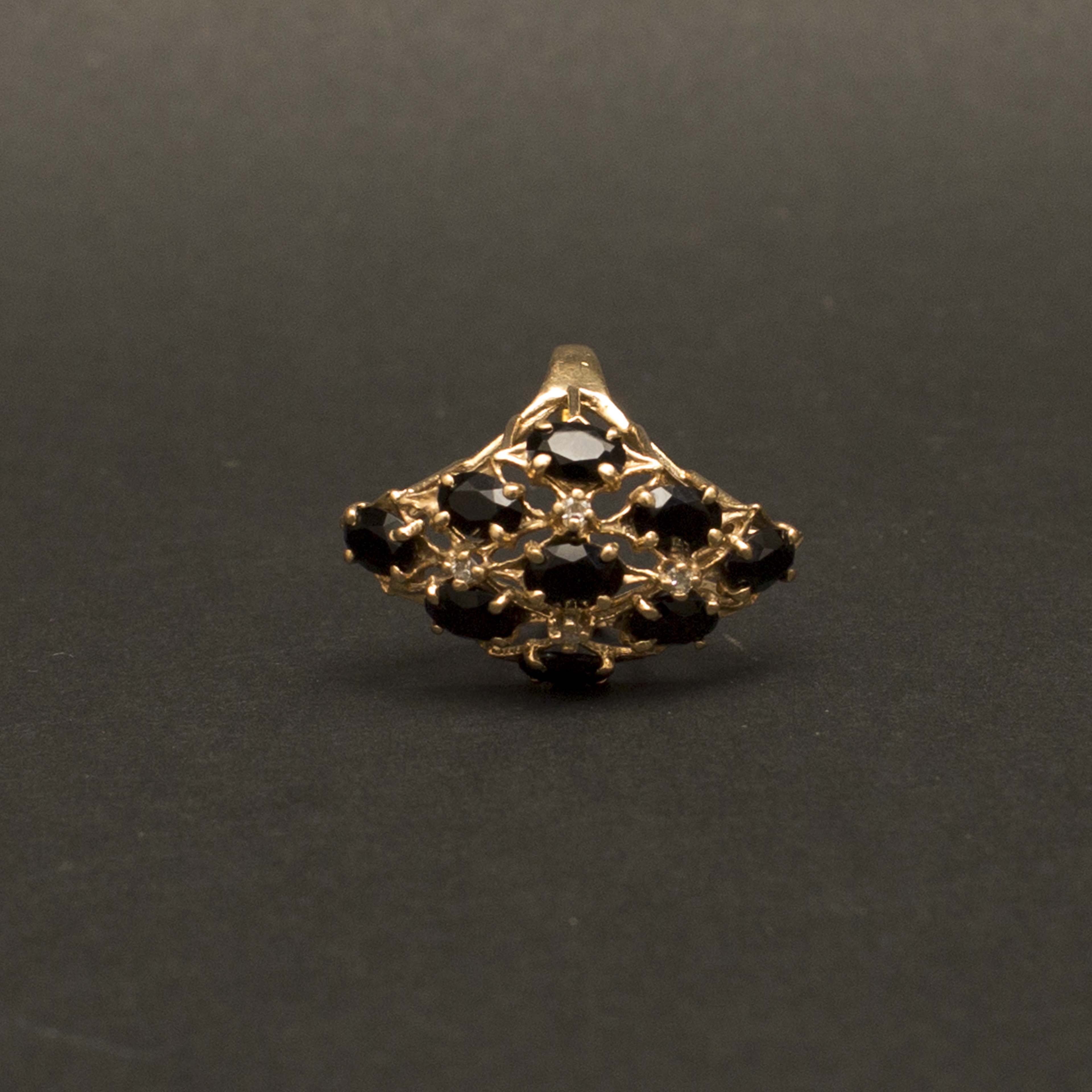 14k Gold Onyx and Diamond Dinner Ring