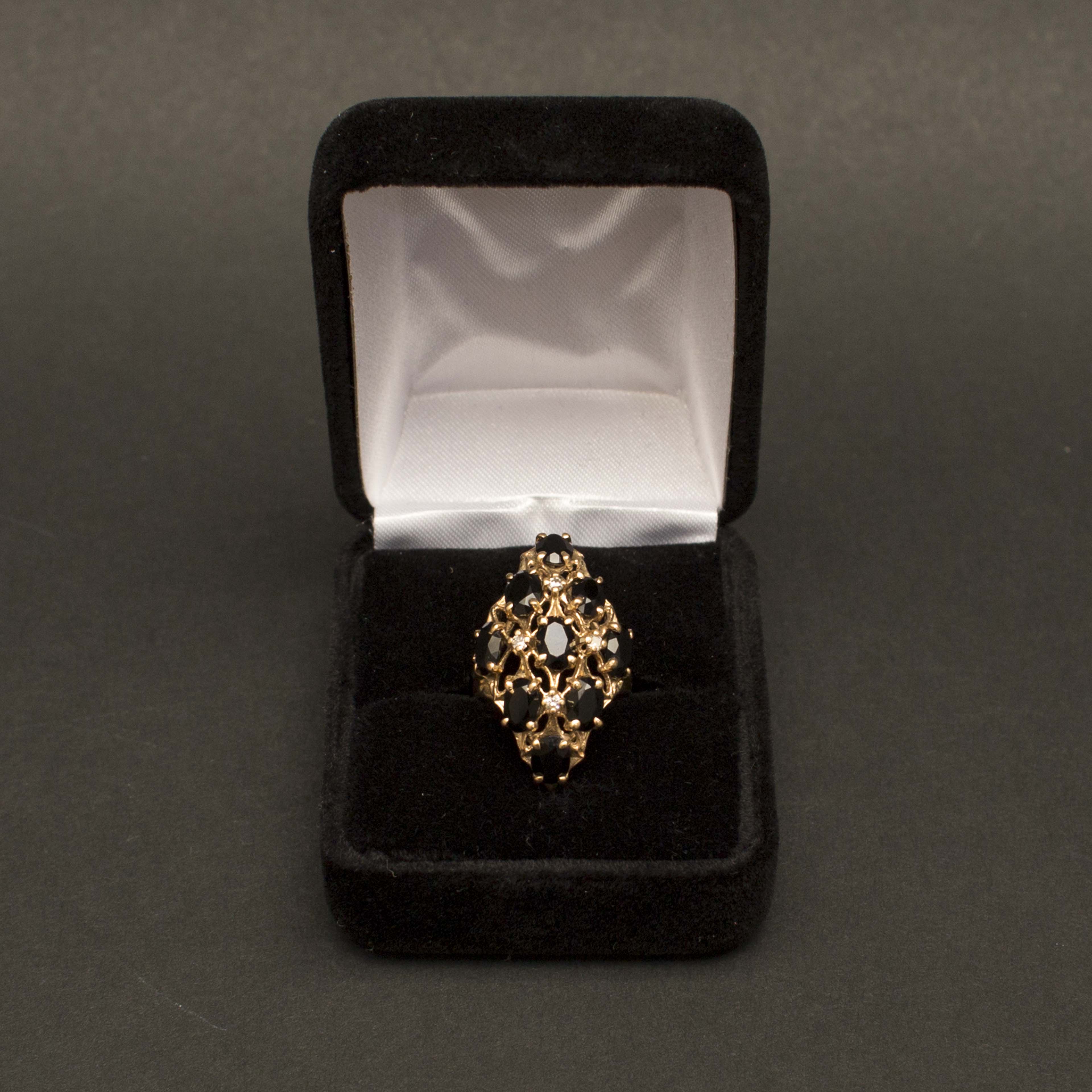 14k Gold Onyx and Diamond Dinner Ring