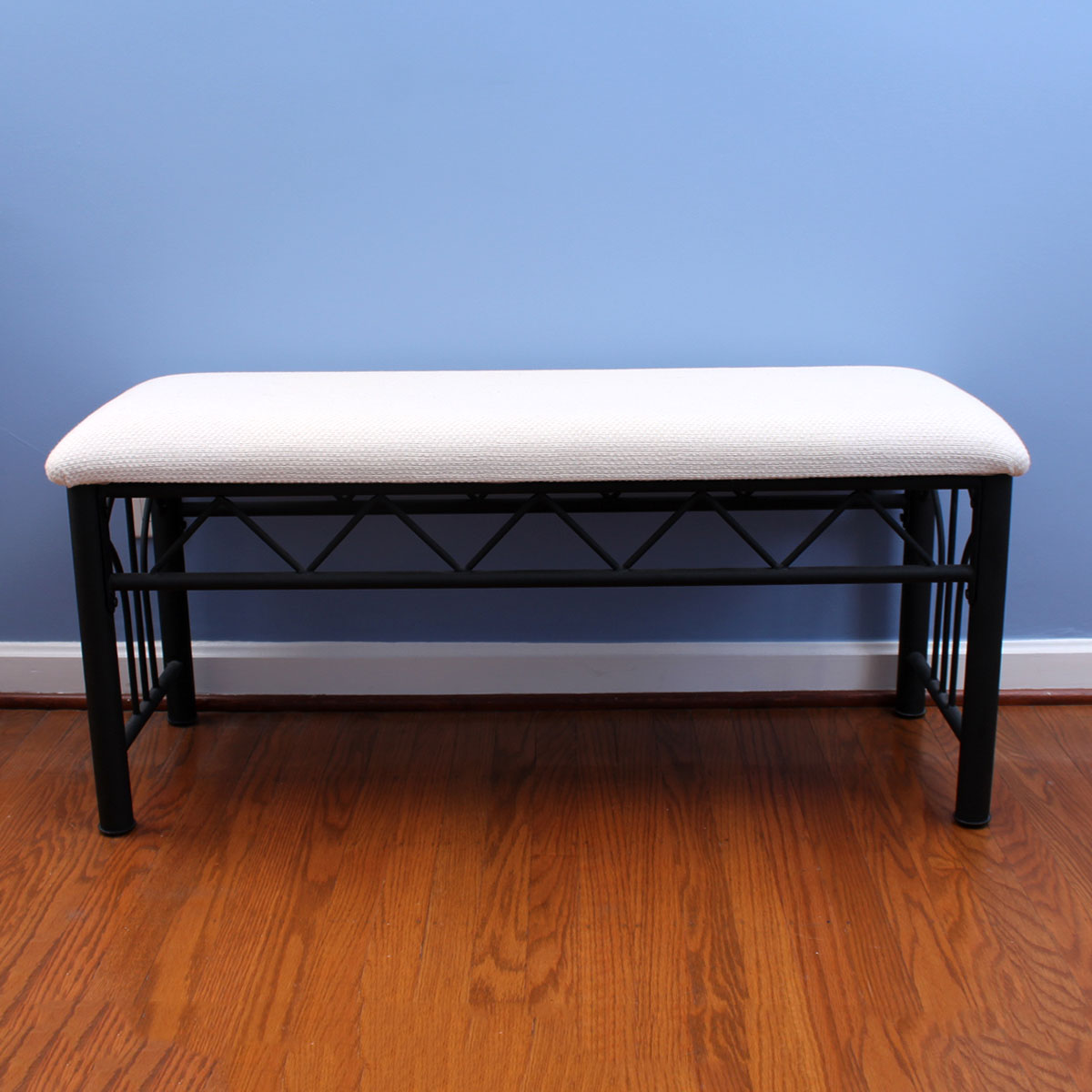 Black Cast Metal Upholstered Bench