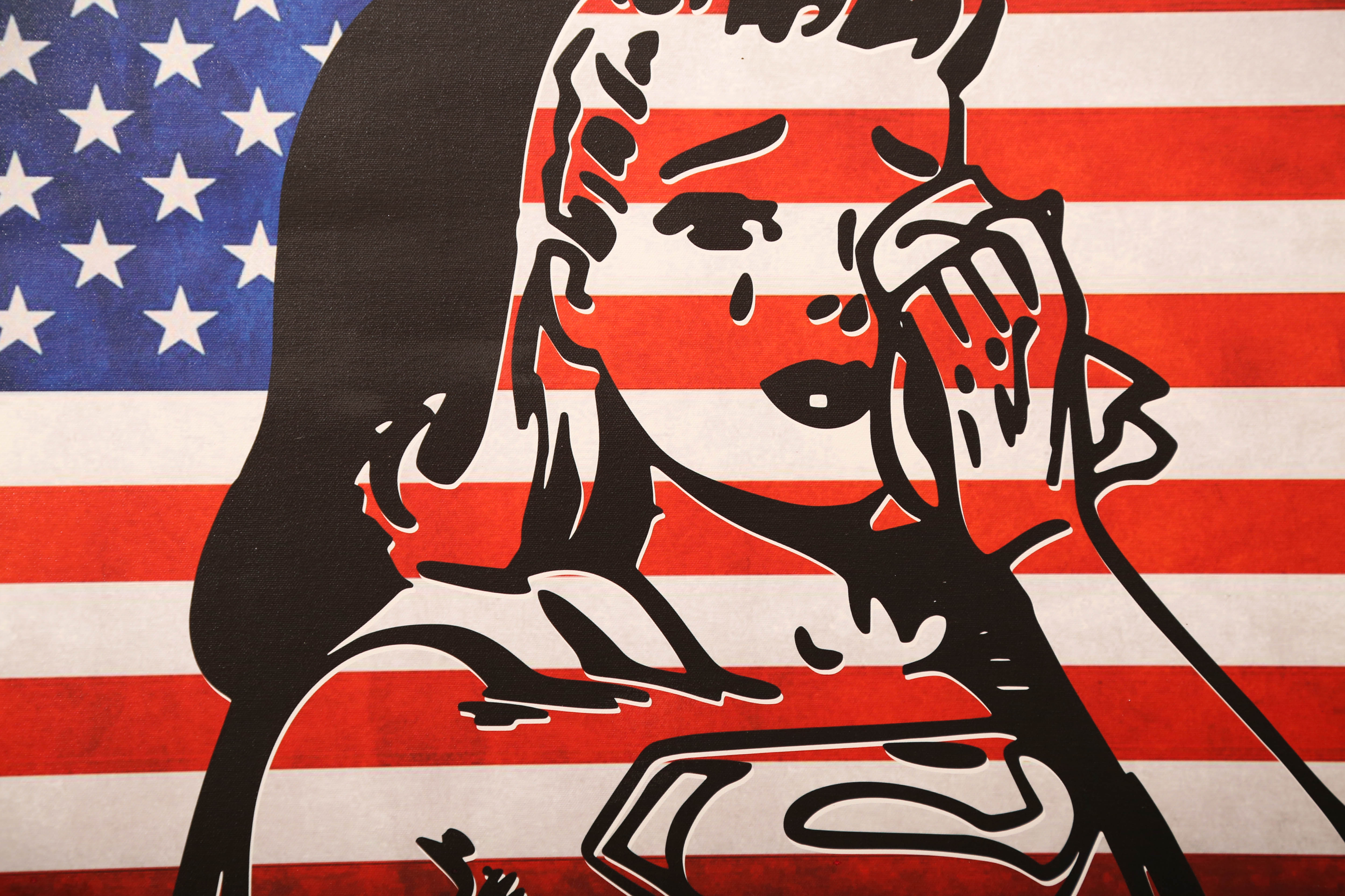 Andrew VanSickle "Weeping Supergirl/American Flag" Signed Silkscreen on Canvas