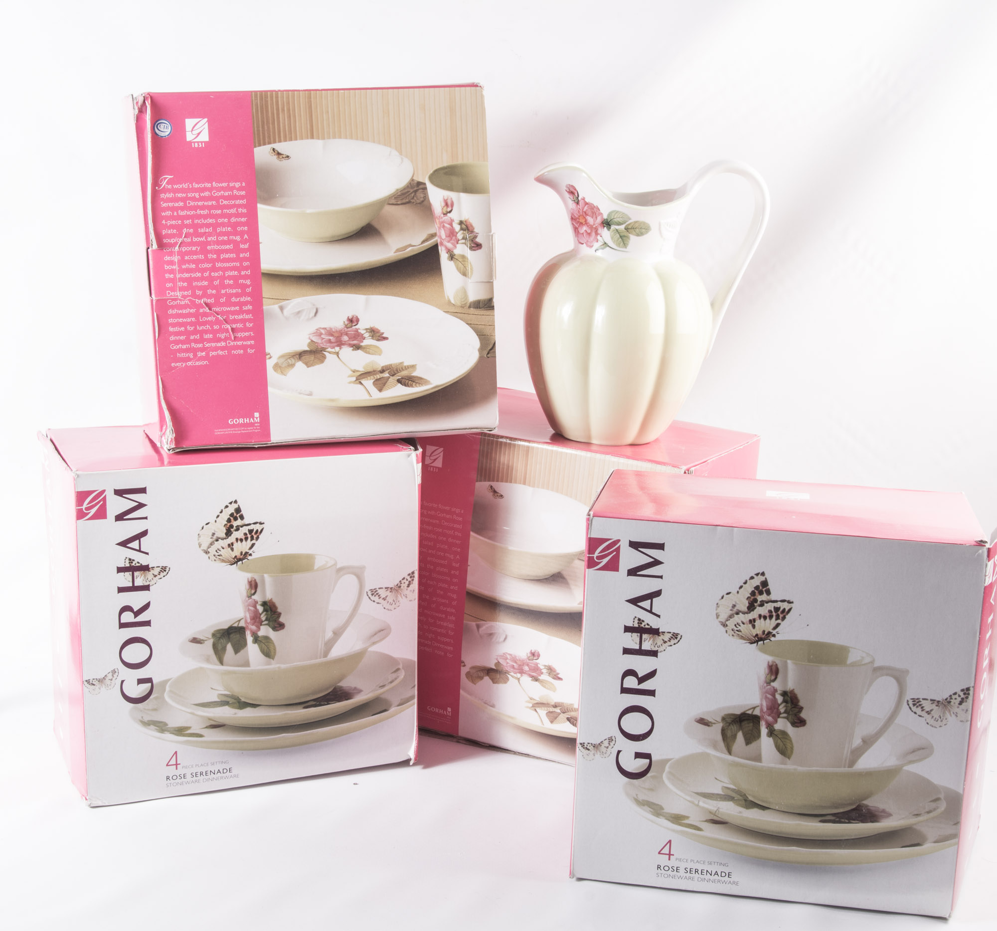 Gorham "Rose Serenade" Four Piece Place Setting for Four with Pitcher