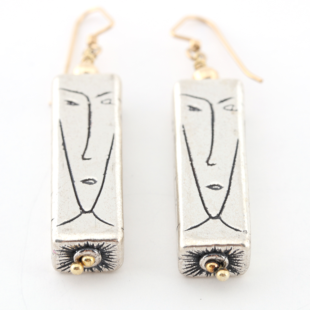 Taxco Mexico Sterling Bracelet and Modernist Sterling Earrings