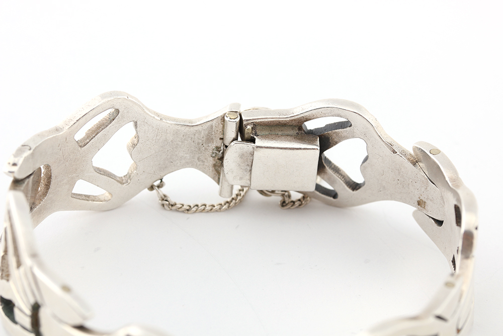 Taxco Mexico Sterling Bracelet and Modernist Sterling Earrings