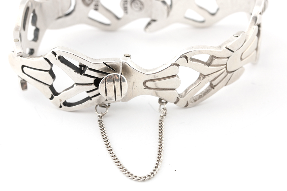 Taxco Mexico Sterling Bracelet and Modernist Sterling Earrings