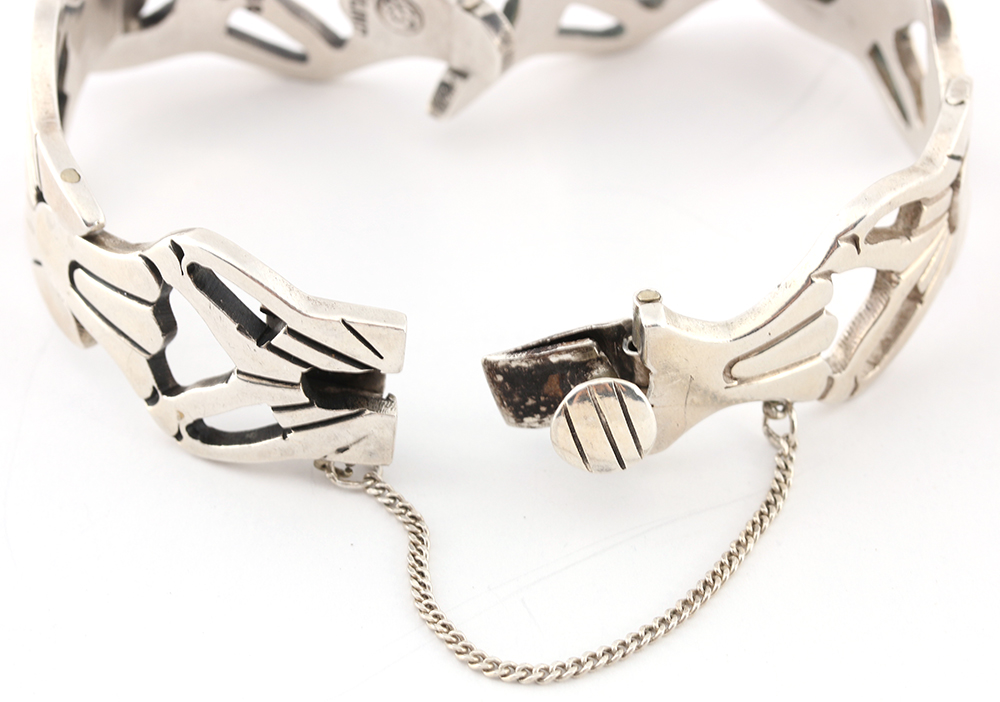 Taxco Mexico Sterling Bracelet and Modernist Sterling Earrings