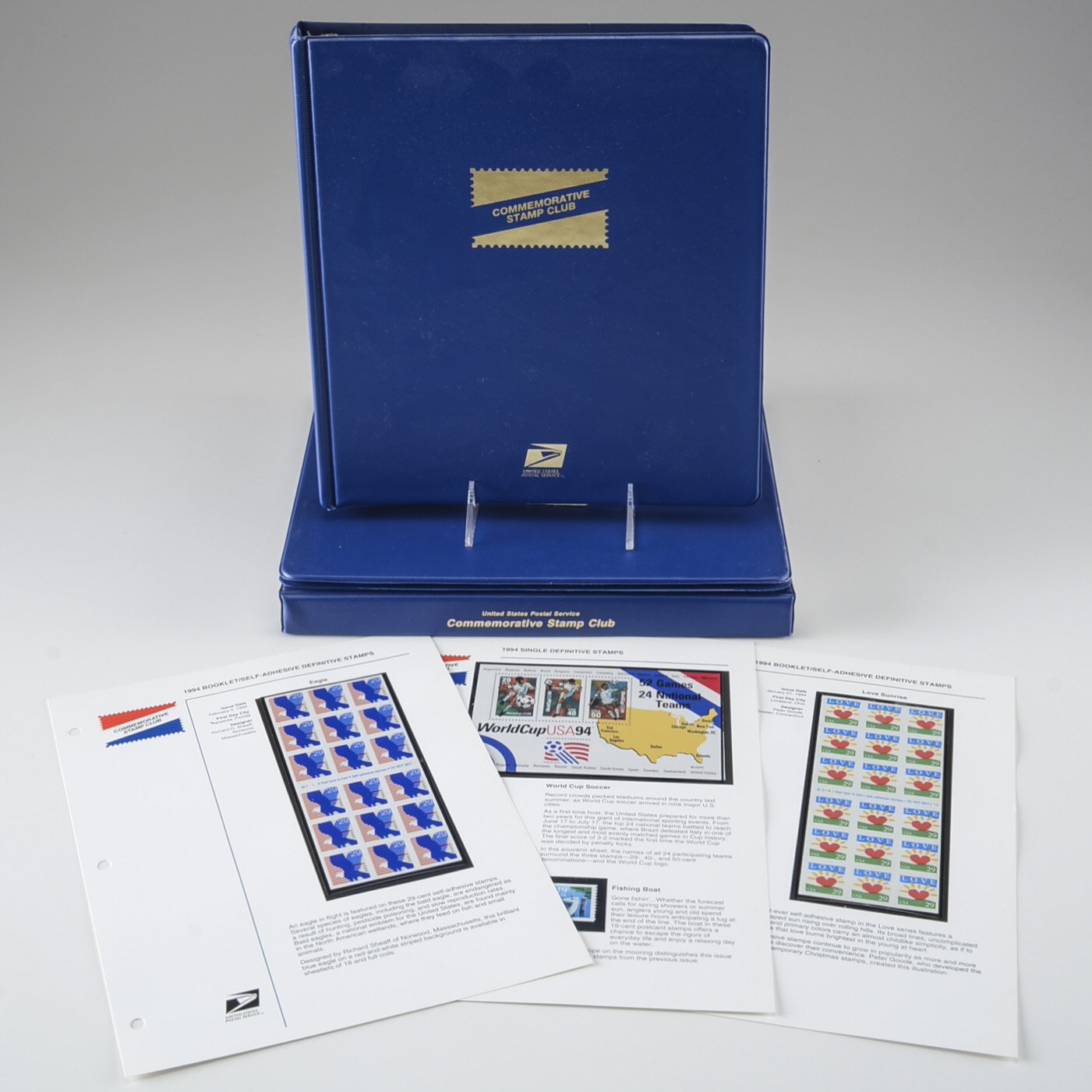 Three USPS Commemorative Stamp Club Binders with Stamps
