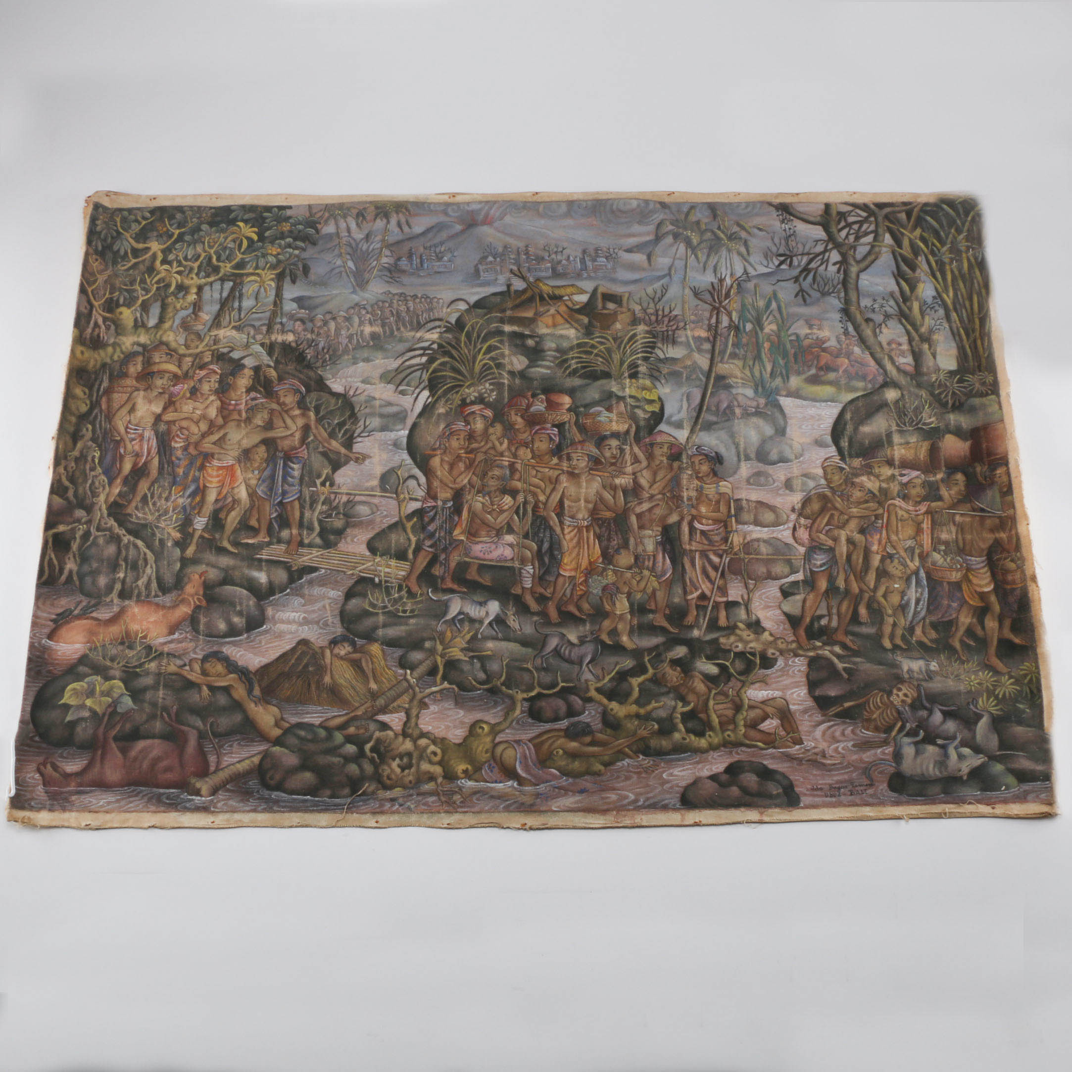 Ida Bagus Taman Signed Balinese Unstretched Oil on Canvas