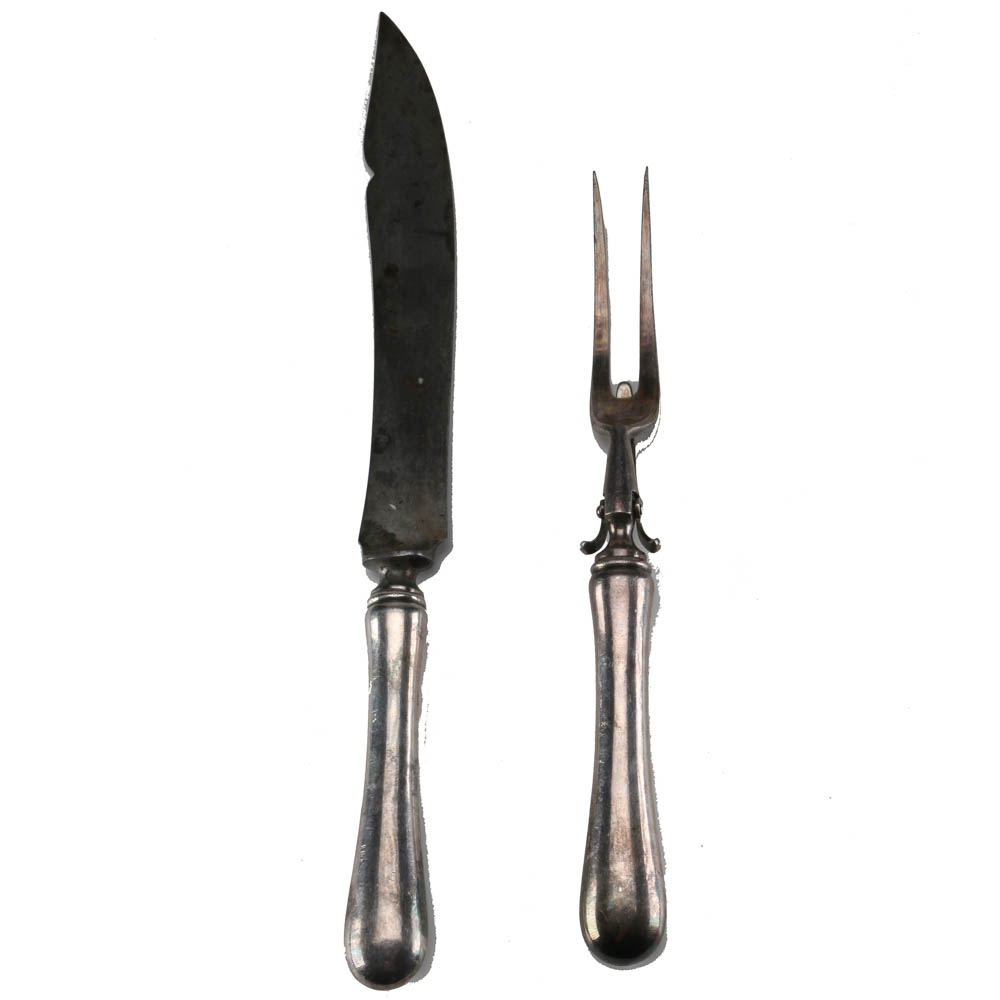 Vintage Hollow Handle Sterling Carving Fork and Knife