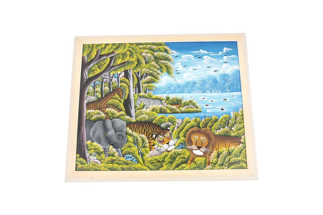 Signed Jungle Scene Acrylic on Canvas