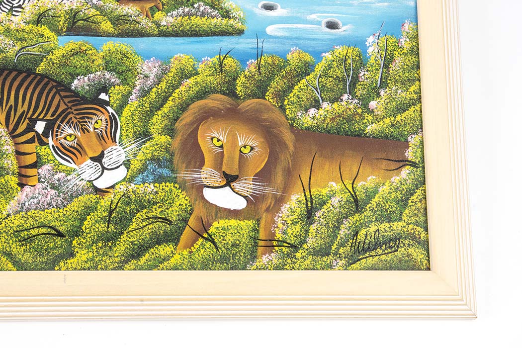 Signed Jungle Scene Acrylic on Canvas