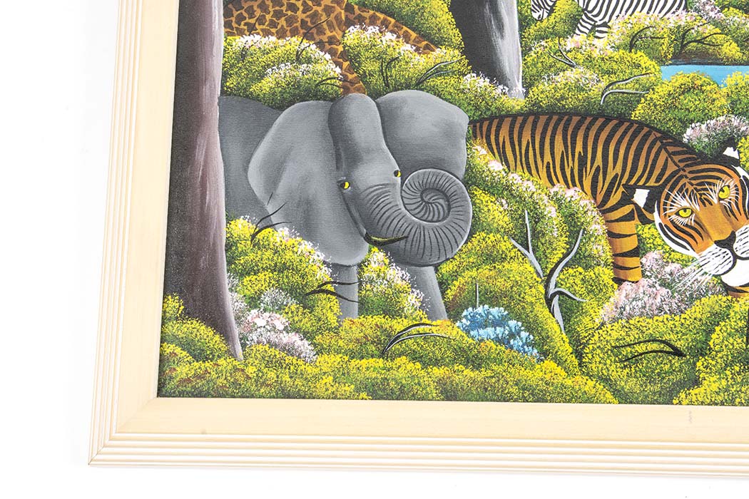 Signed Jungle Scene Acrylic on Canvas