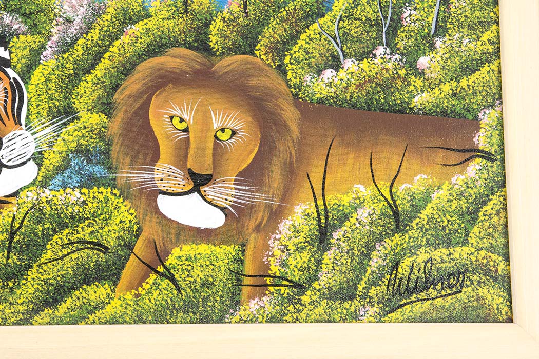 Signed Jungle Scene Acrylic on Canvas