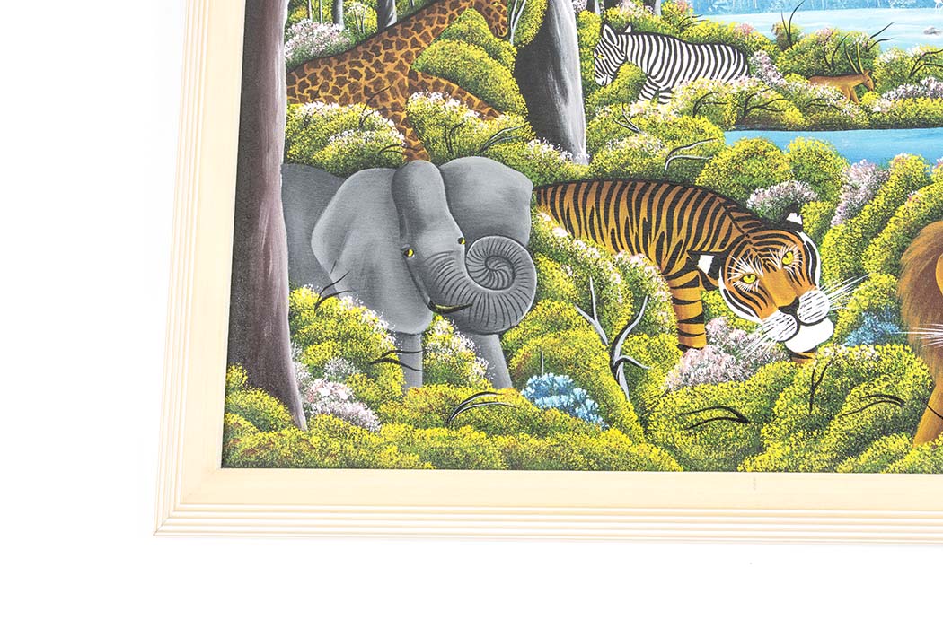 Signed Jungle Scene Acrylic on Canvas