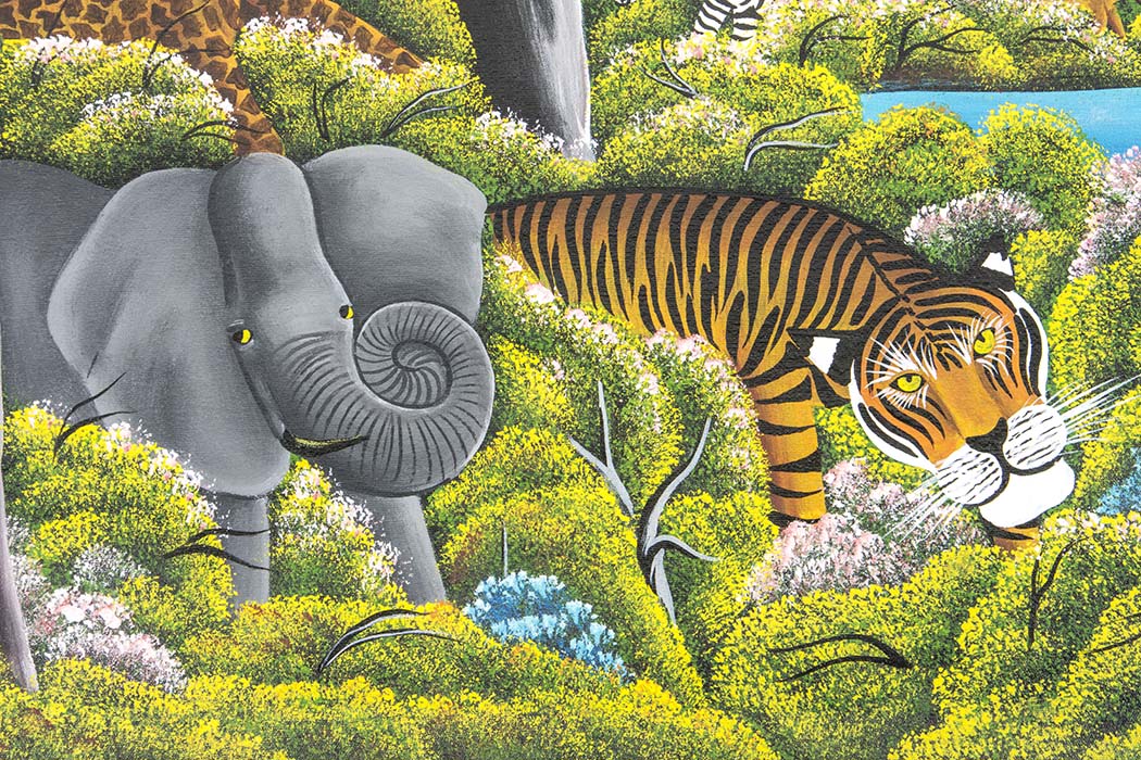 Signed Jungle Scene Acrylic on Canvas