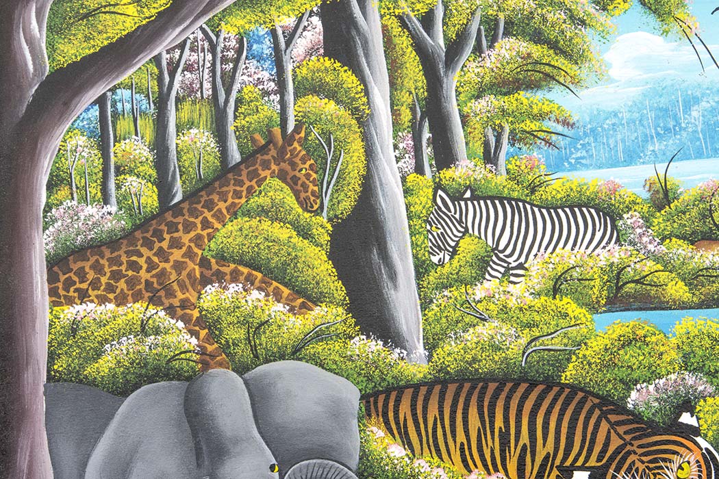 Signed Jungle Scene Acrylic on Canvas