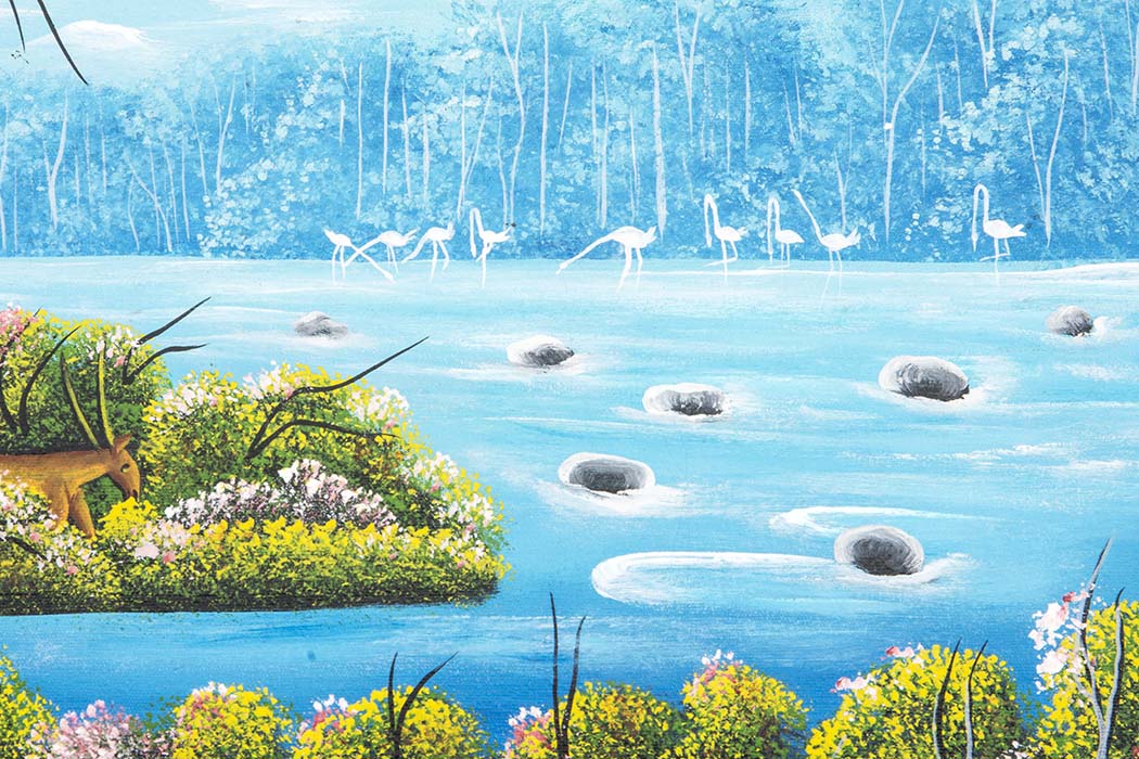 Signed Jungle Scene Acrylic on Canvas