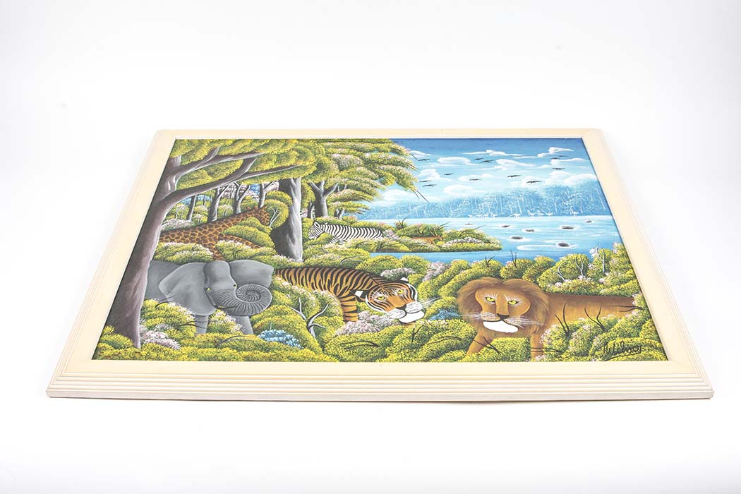 Signed Jungle Scene Acrylic on Canvas