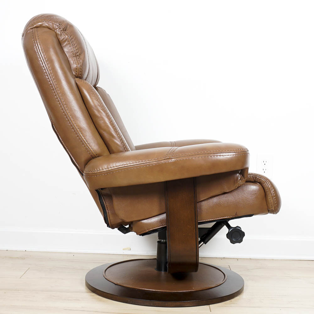 Brown Leather Reclining Chair with Ottoman