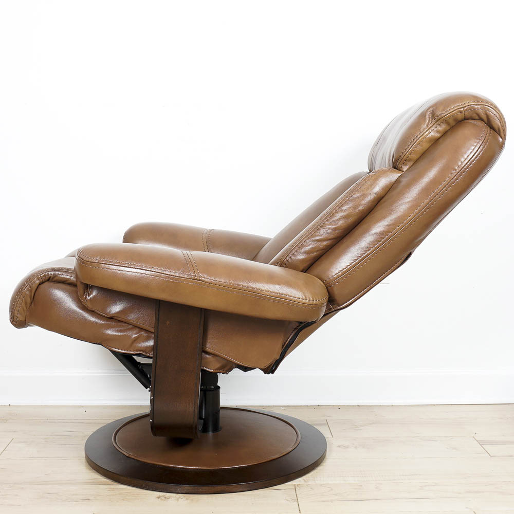 Brown Leather Reclining Chair with Ottoman