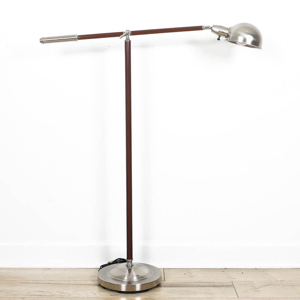 Contemporary Silvertone and Wood Adjustable Lamp