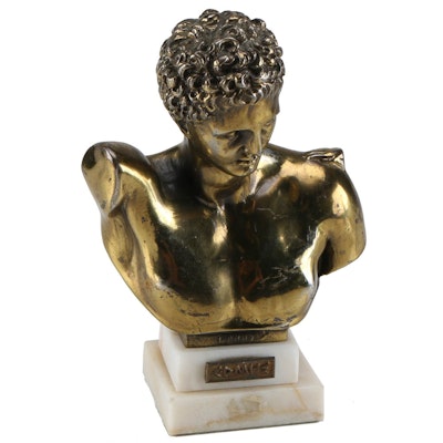 Greek God Hermes Signed Brass Bust Greek God Hermes Signed Brass Bust