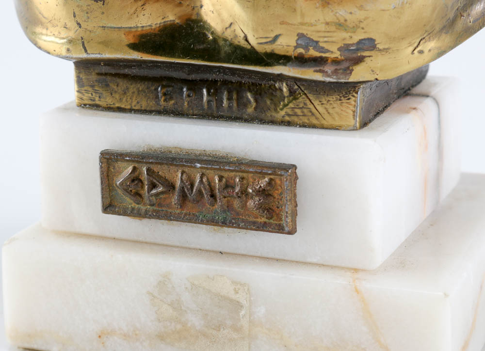 Greek God Hermes Signed Brass Bust