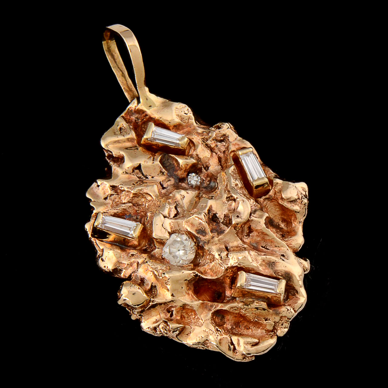 14K Gold Nugget Diamond Pendant