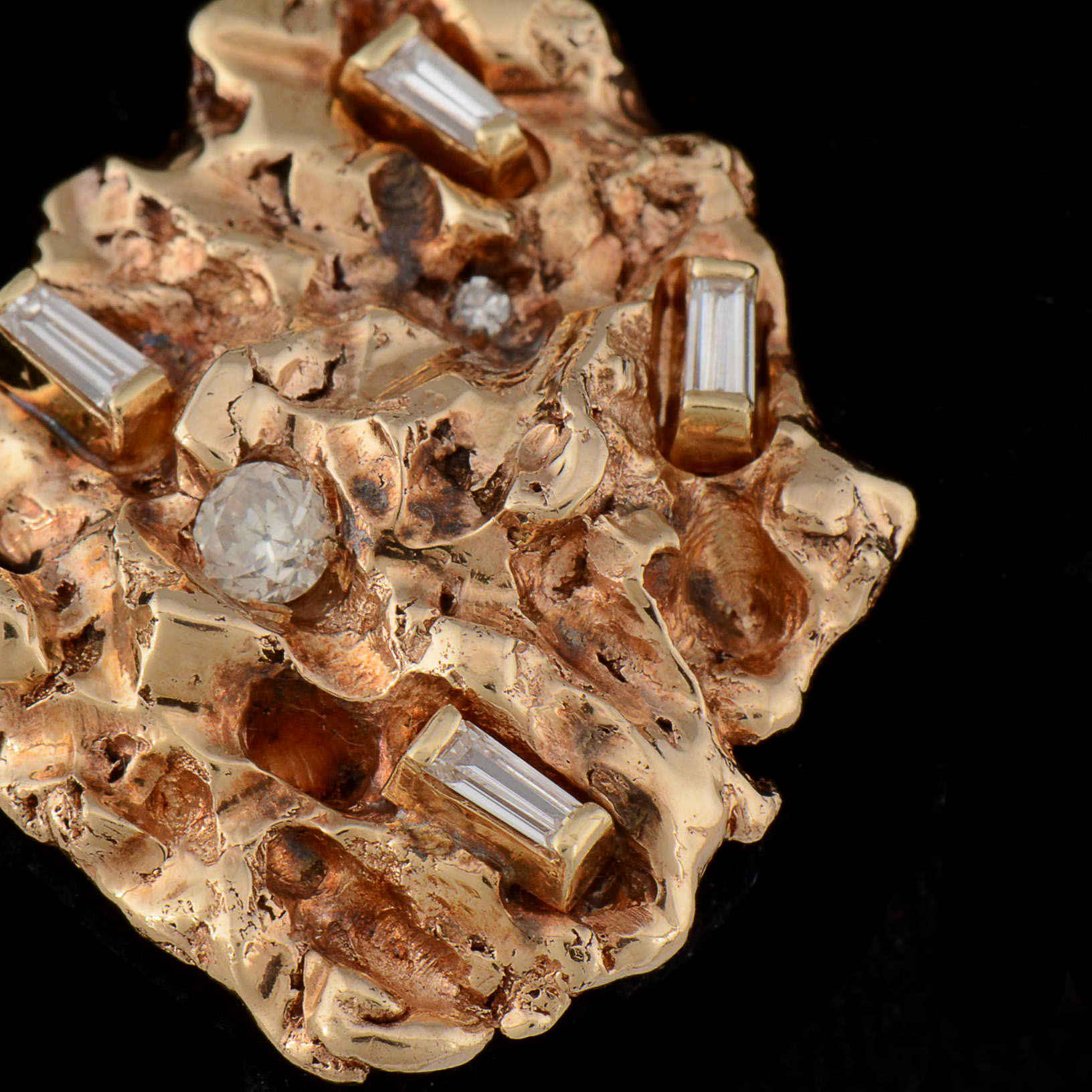 14K Gold Nugget Diamond Pendant