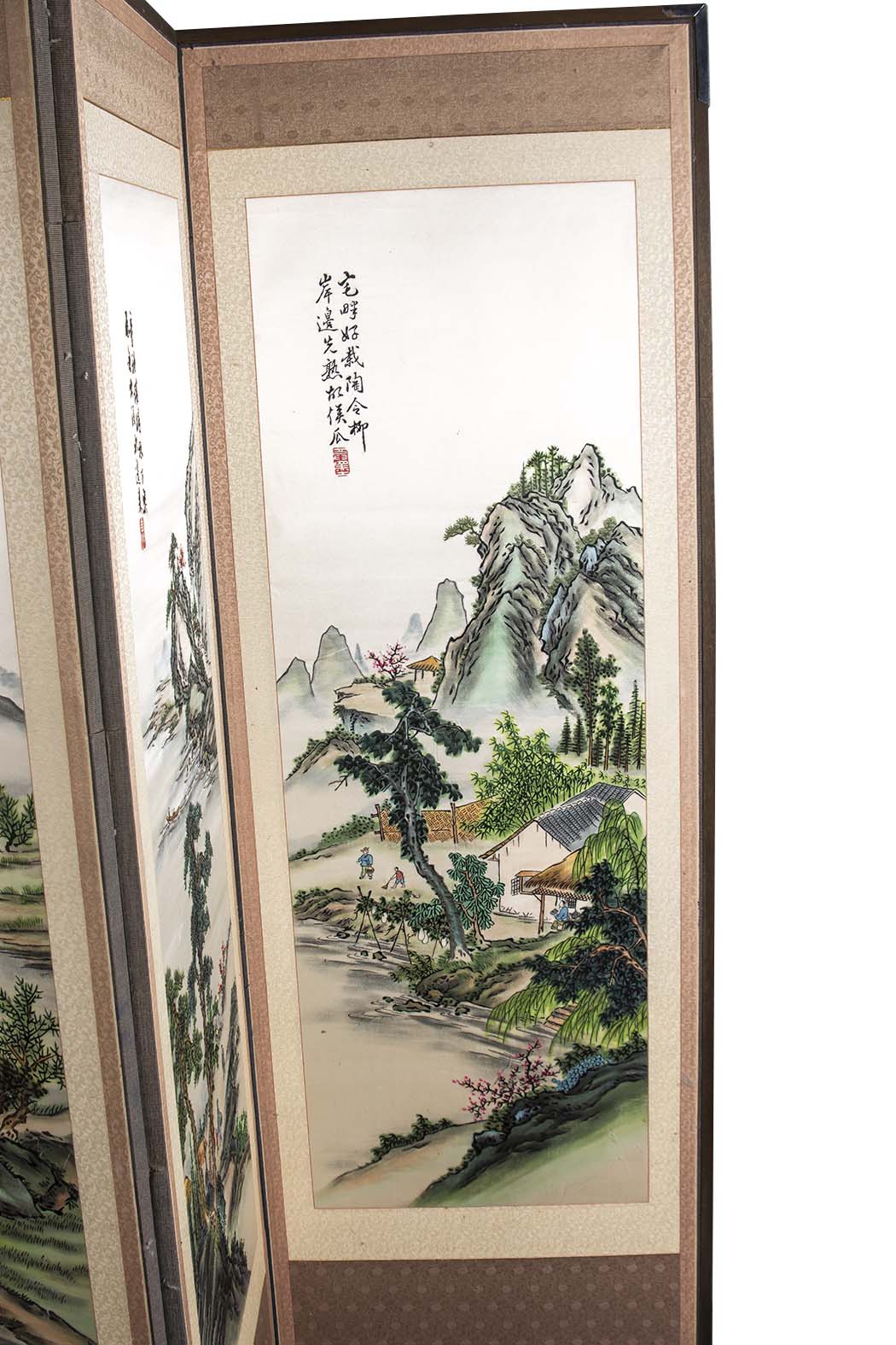 Large Korean Embroidered Silk Folding Room Screen