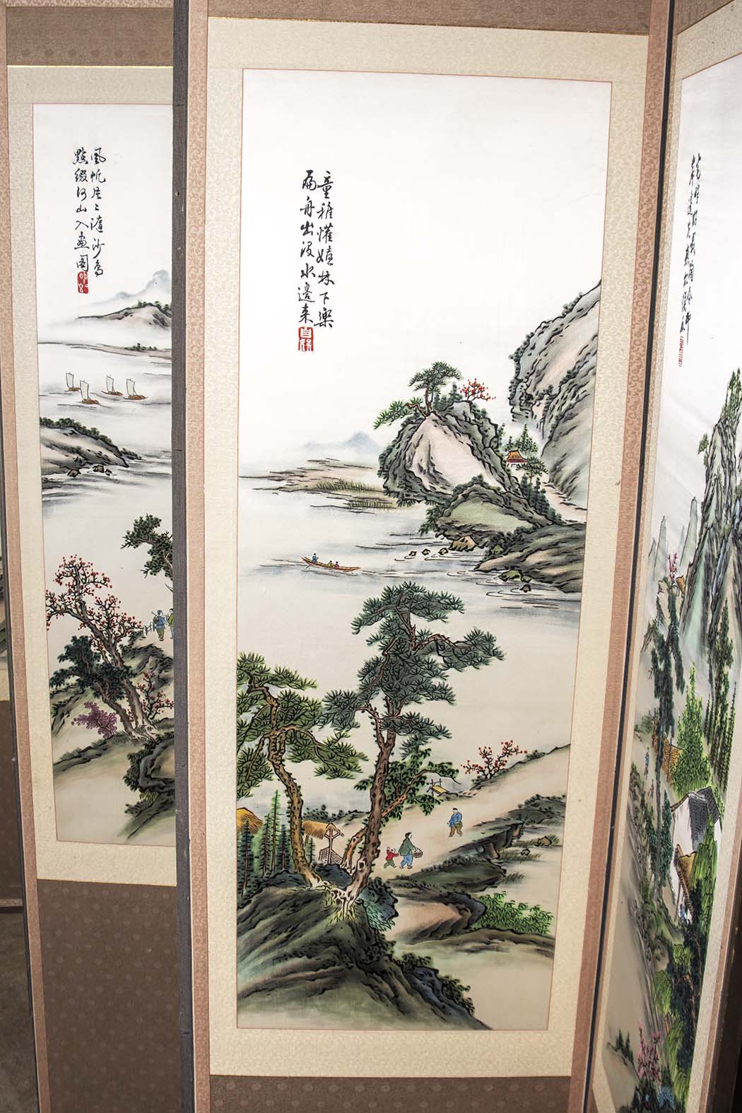 Large Korean Embroidered Silk Folding Room Screen