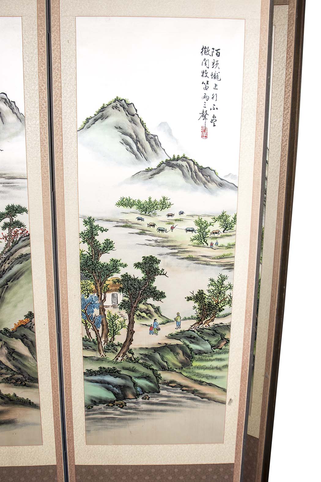 Large Korean Embroidered Silk Folding Room Screen