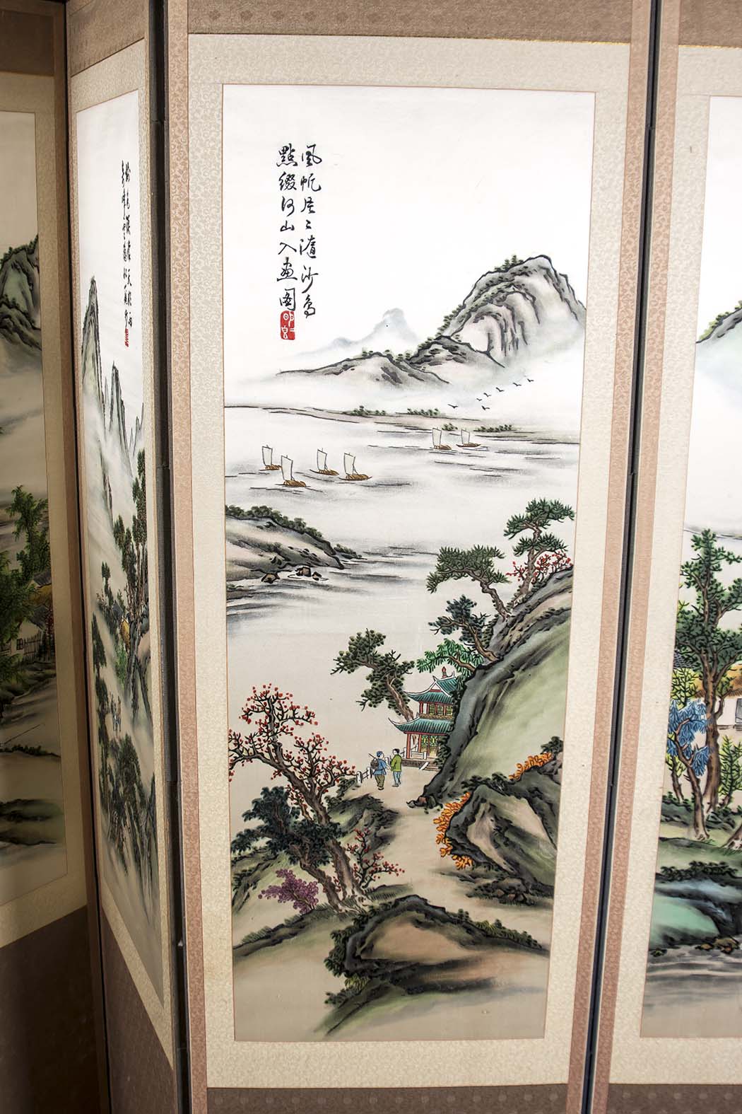 Large Korean Embroidered Silk Folding Room Screen