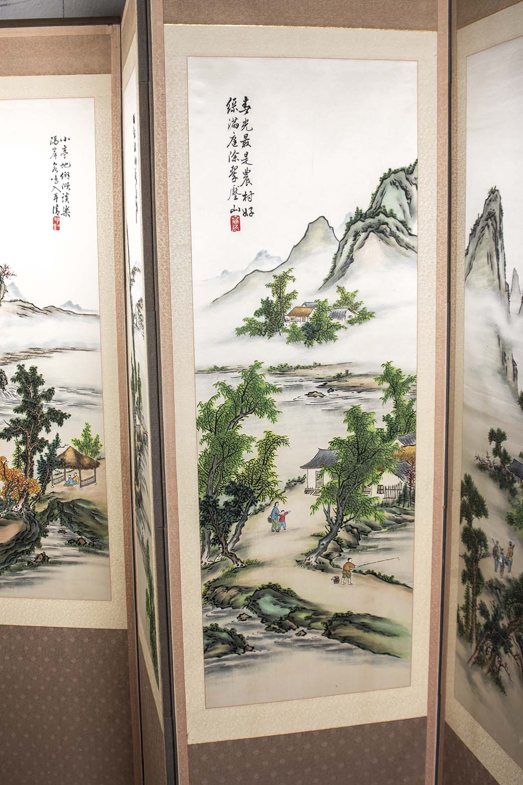 Large Korean Embroidered Silk Folding Room Screen