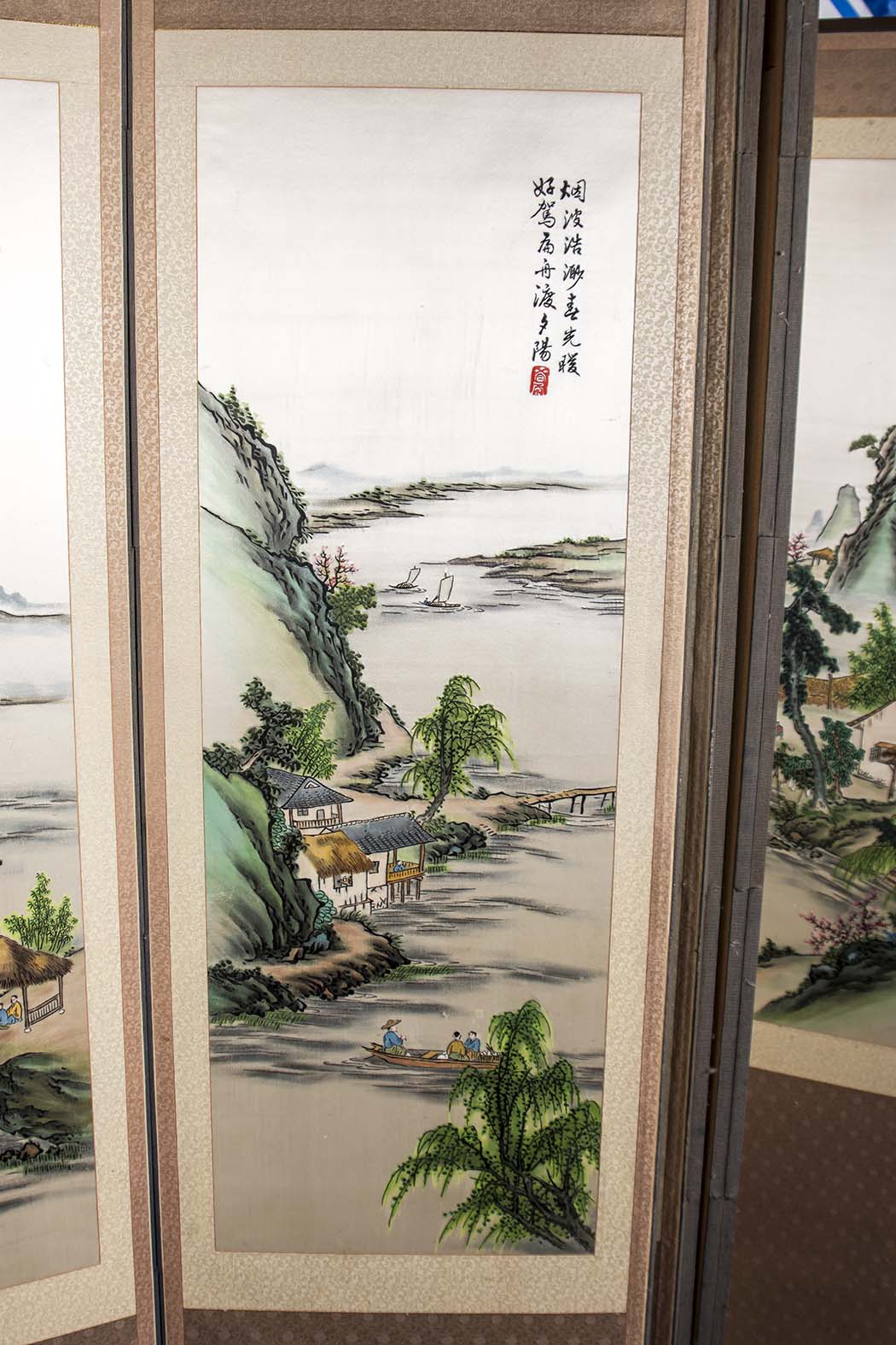 Large Korean Embroidered Silk Folding Room Screen