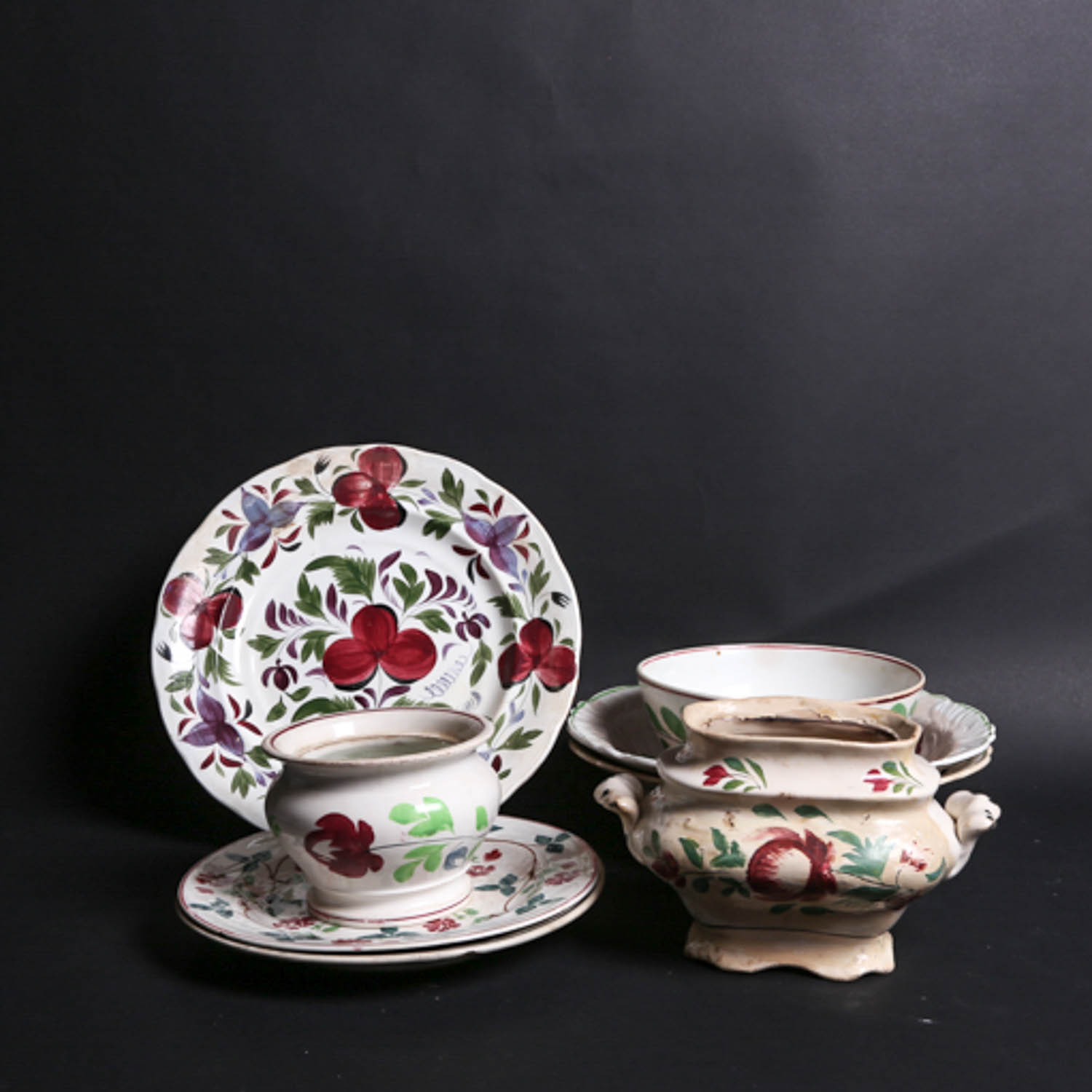 Collection of Antique Hand Painted Floral Motif Ceramics