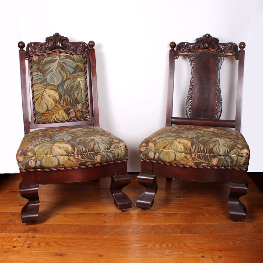 Carved Walnut Empire Parlor Chairs