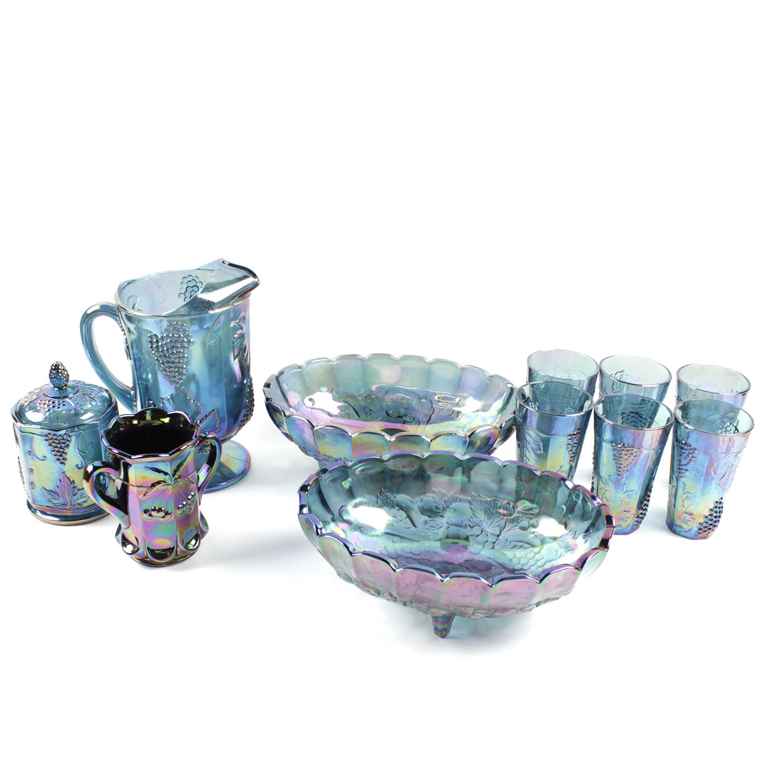 Iridescent Blue Carnival Glassware