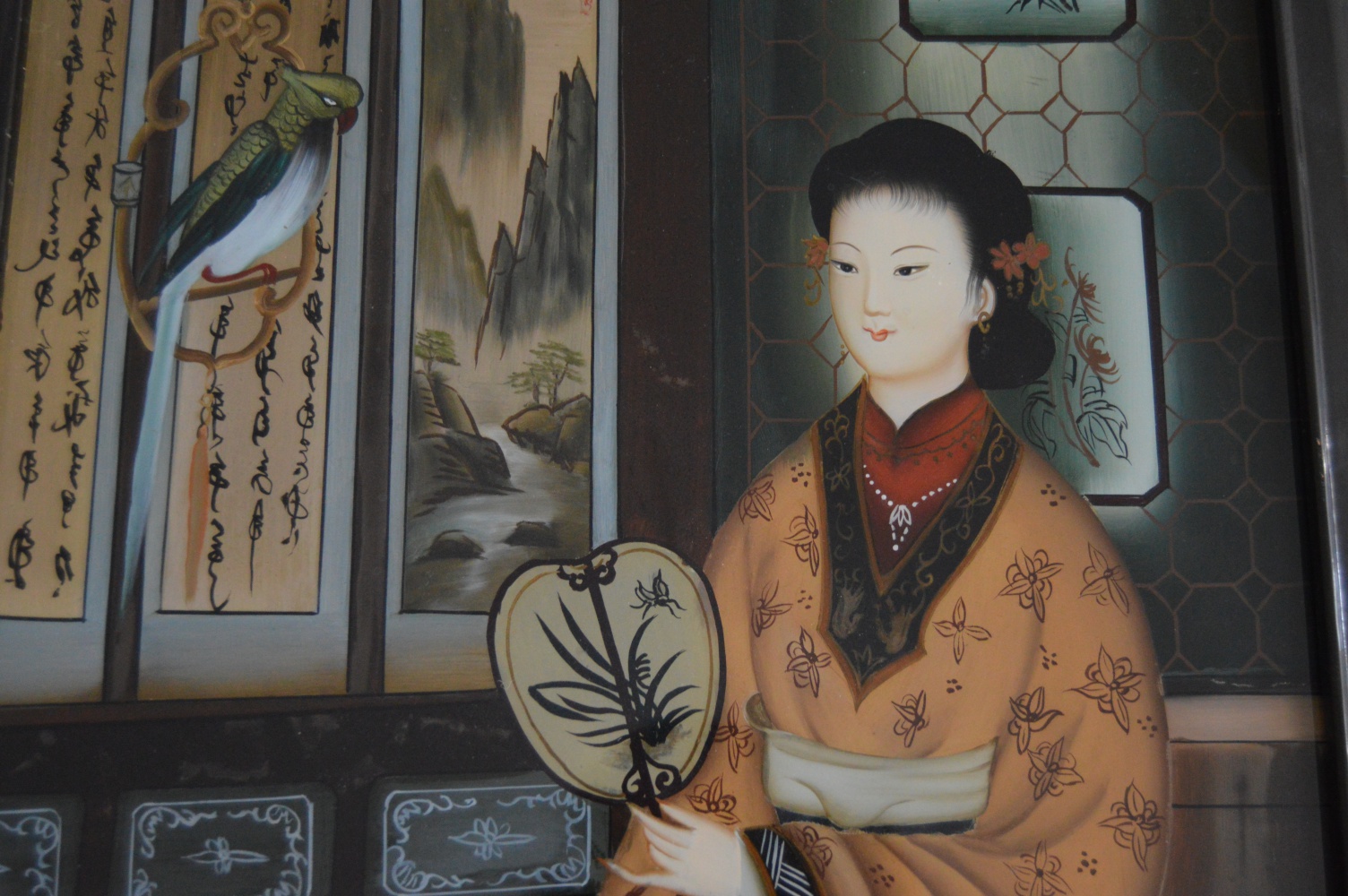 Vintage Chinese Export Églomisé  Painting on Glass