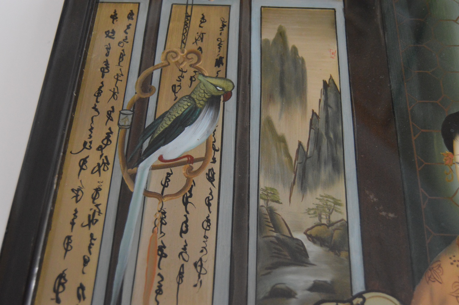 Vintage Chinese Export Églomisé  Painting on Glass