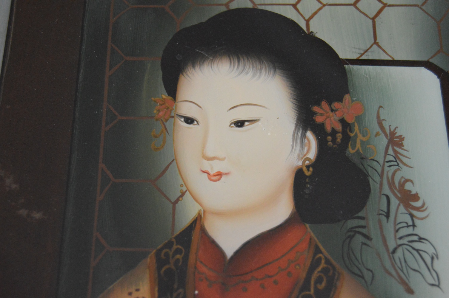 Vintage Chinese Export Églomisé  Painting on Glass