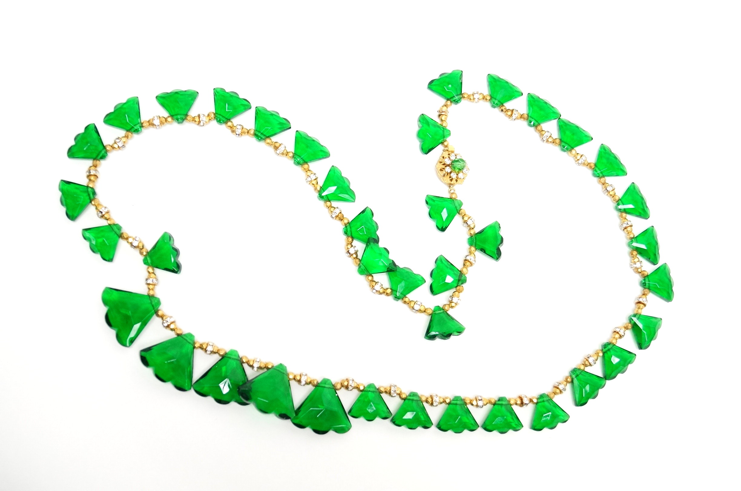 Vintage Miriam Haskell Green Glass Necklace