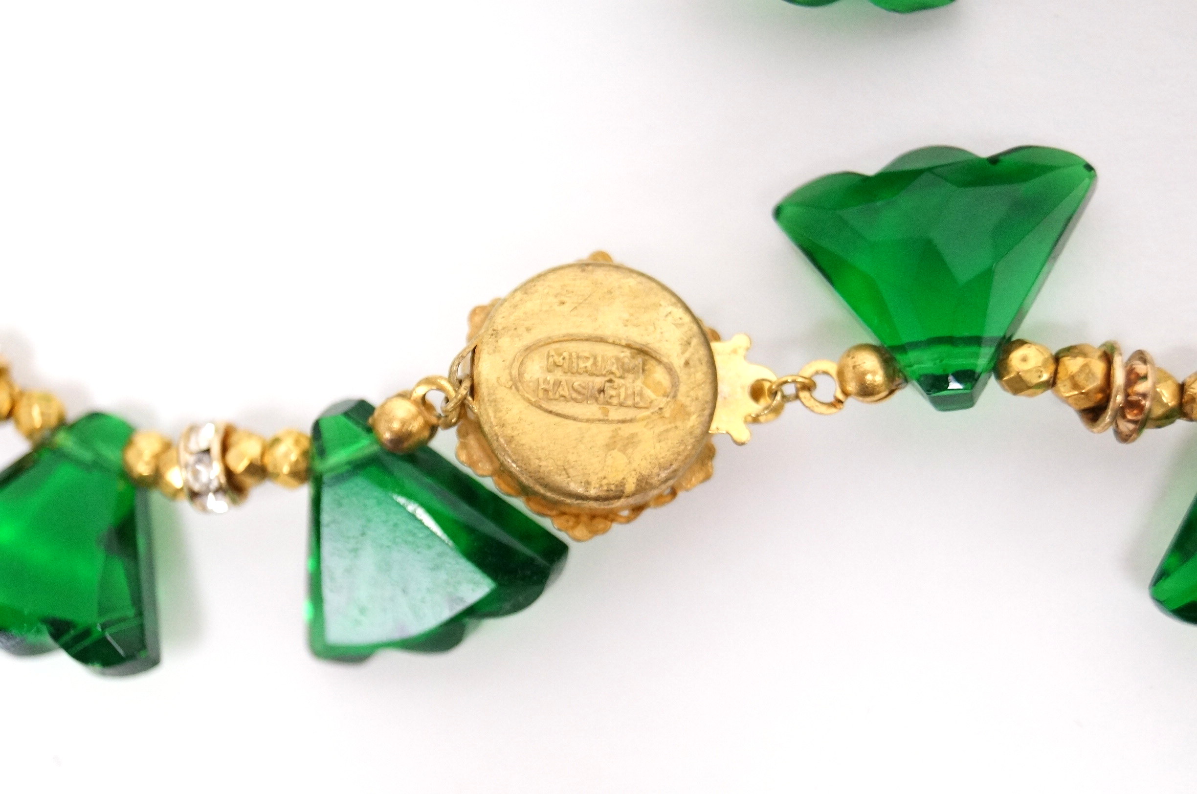 Vintage Miriam Haskell Green Glass Necklace