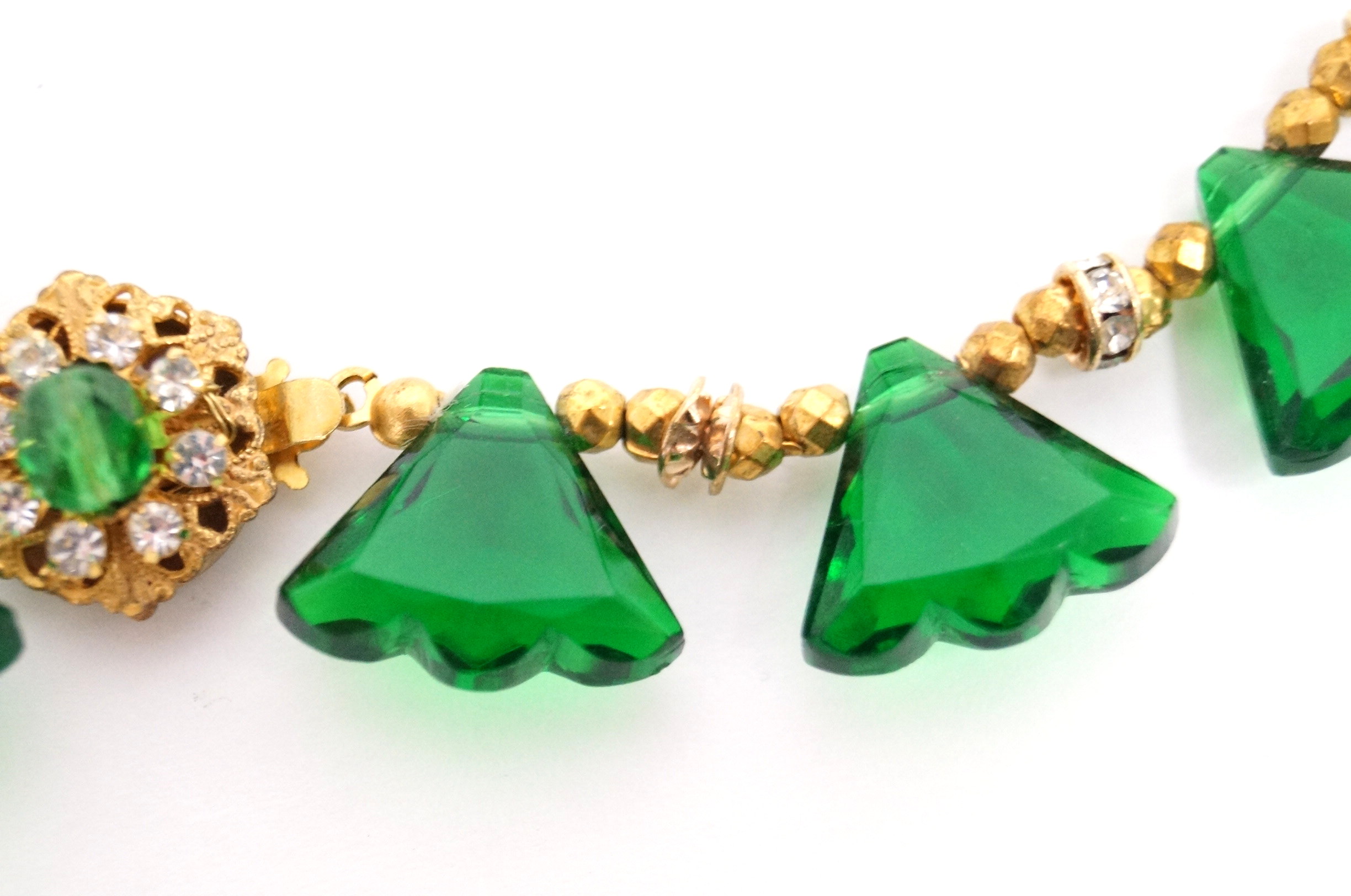 Vintage Miriam Haskell Green Glass Necklace